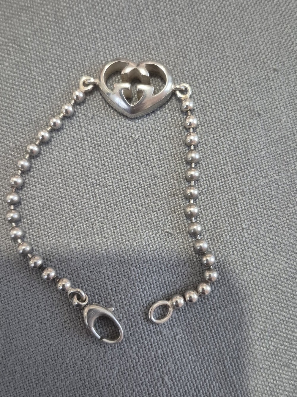 Gucci Silver-Tone Heart Logo Ball Chain Bracelet